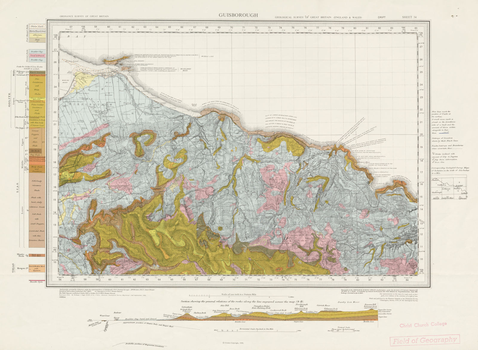 Guisborough geological survey sheet 34 Cleveland North York Moors 1966 old map